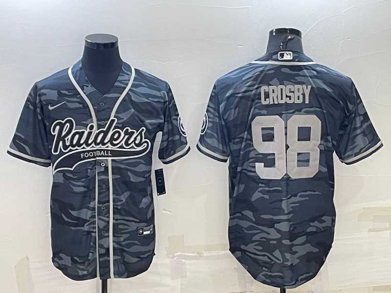 Men's Las Vegas Raiders #98 Maxx Crosby Grey Camo With Patch Cool Base Stitched Baseball Jersey,We sell and wholesale Men's Las Vegas Raiders #98 Maxx Crosby Grey Camo With Patch Cool Base Stitched Baseball Jersey on line form chian!
